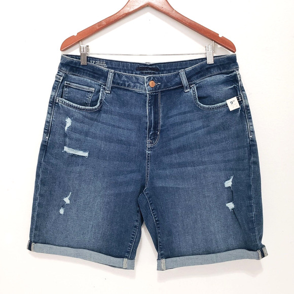 Arizona Denim Bermuda Shorts PLUS SIZE 17 Blue Mid Rise Jeans Distressed 9" Inse - Picture 8 of 8